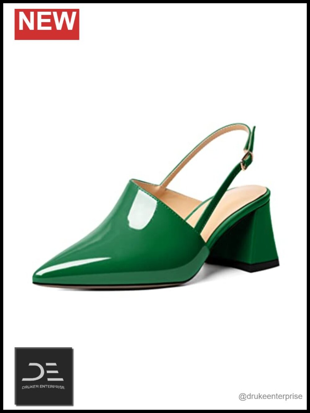Slingback Block Heels Pointed Closed Toe Patent Mid Heel Pumps Dress Shoes 2.5"